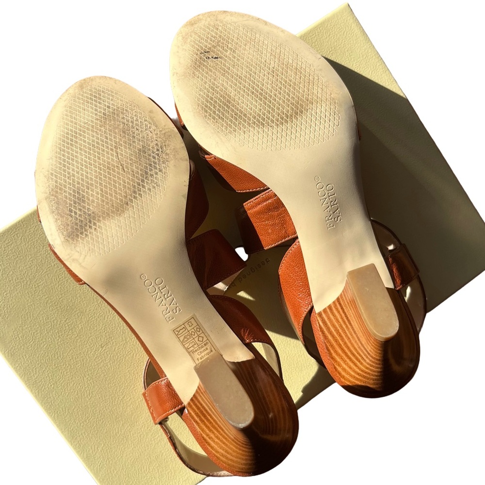Franco Sarto Leather Block Heel Sandals 7 Cognac Brown - Picture 6 of 8